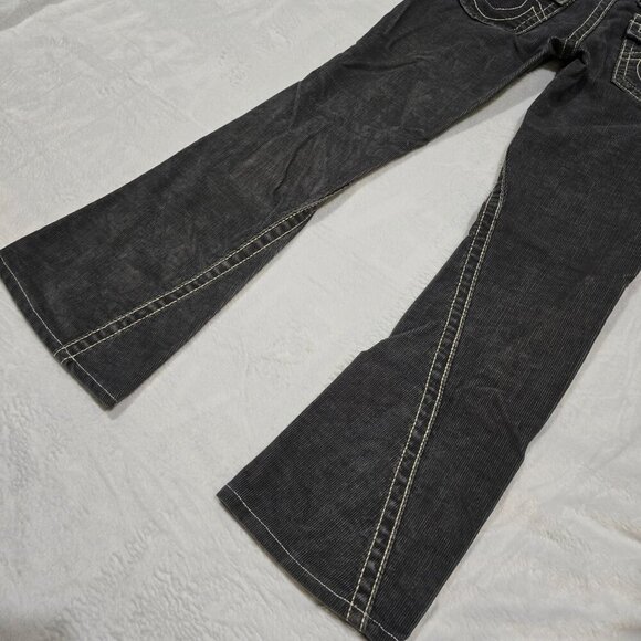 True Religion ✦ Gray Corduroy Flare Jeans ✦ Joey Big T Flare w/ Signature Stitch - Picture 6 of 13